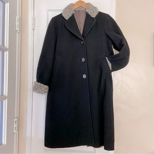Vintage Wool Swing Coat Astrakhan Fur Trim